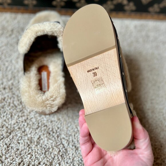 Fabrizio Viti Brown Leather Black Trim and Shearling Bow Mules Clogs, NEW - Picture 6 of 6